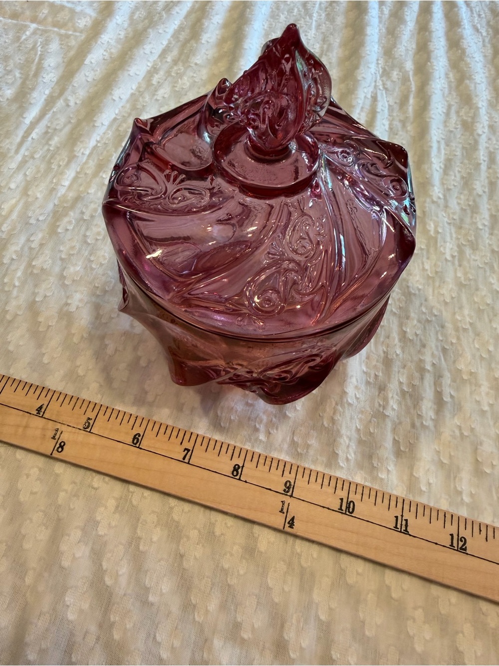 Fenton Vintage-Style Glass Candy Dish - pink rasberry color